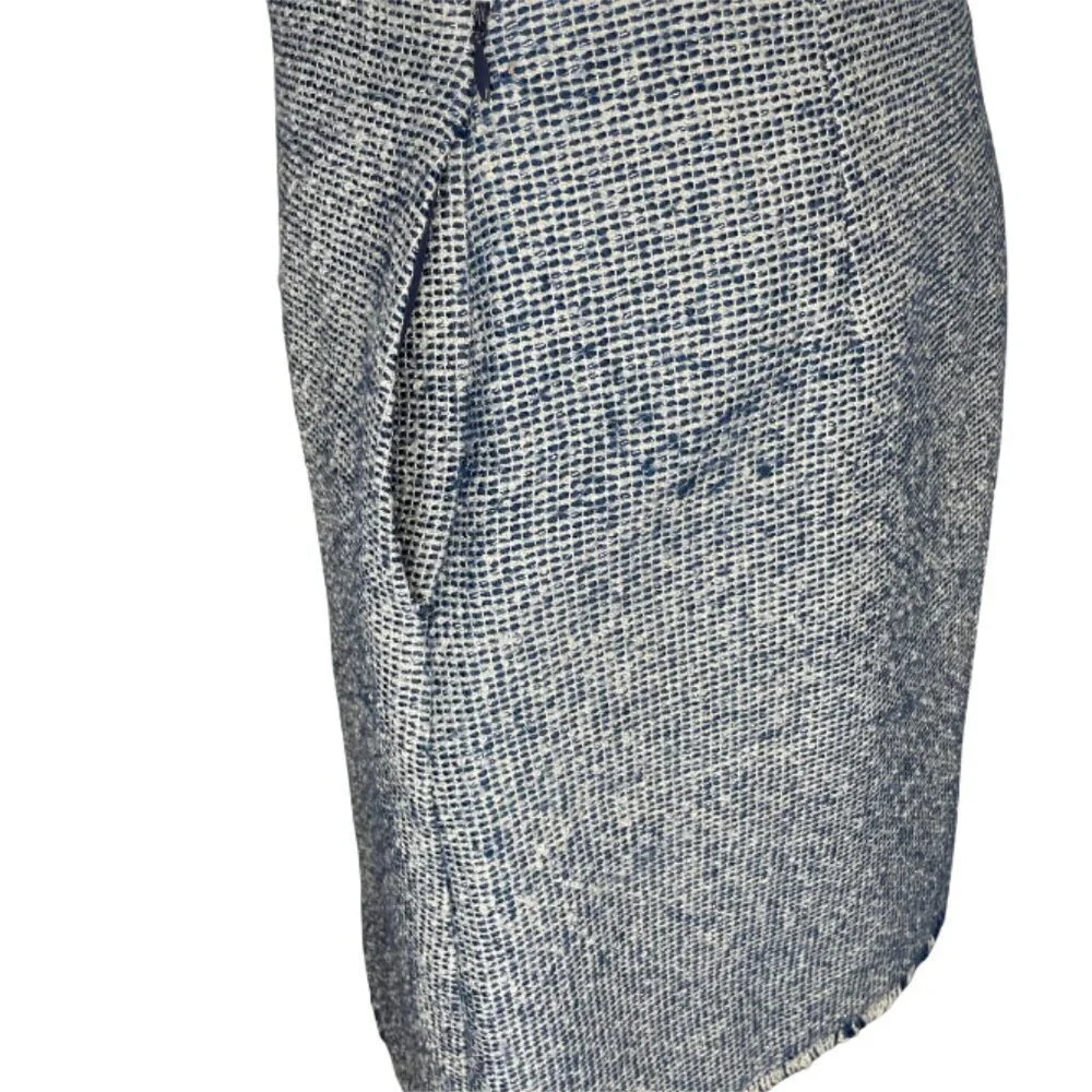 BANANA REPUBLIC Dark Academia Tweed Mini Skirt Navy Blue Fringe Boucle Coquette